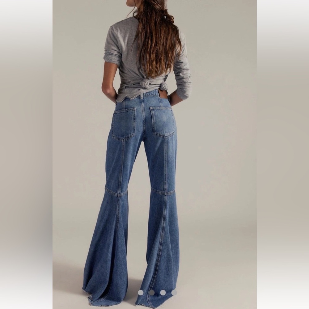 We The Free People Live Wire Flare Jeans Frayed High Voltage Blue 26